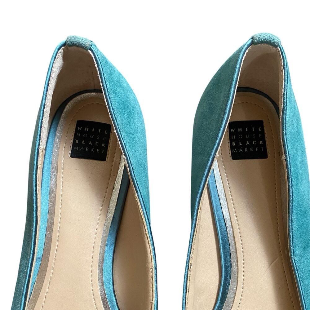 White House Black Market Women 8 .5 Blue Embroidered Floral Pointed Flats Flower - Picture 3 of 9